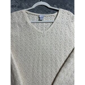 Chico's Oatmeal‎ Drama Cable Pullover V-neck Sweater Size 3 Womens XL Stretch